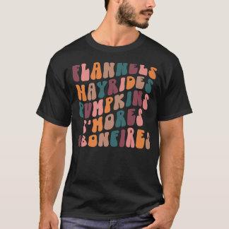 Flannels Hayrides Pumpkin Vintage Groovy Autumn Th T-Shirt