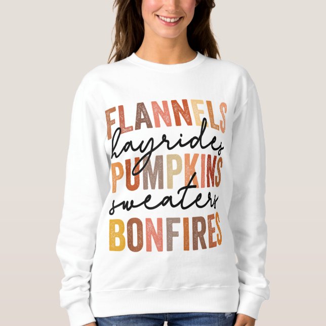 Flannels Hayrides Pumpkins Vintage Sweaters Bonfir (Front)