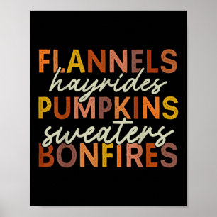 Flannels Hayrides Pumpkins Women Girls Kids Fall P Poster