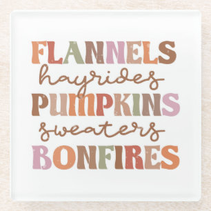 Flannels Pumpkins Bonfires Glass Coaster
