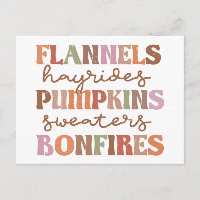 Flannels Pumpkins Bonfires Postcard (Front)