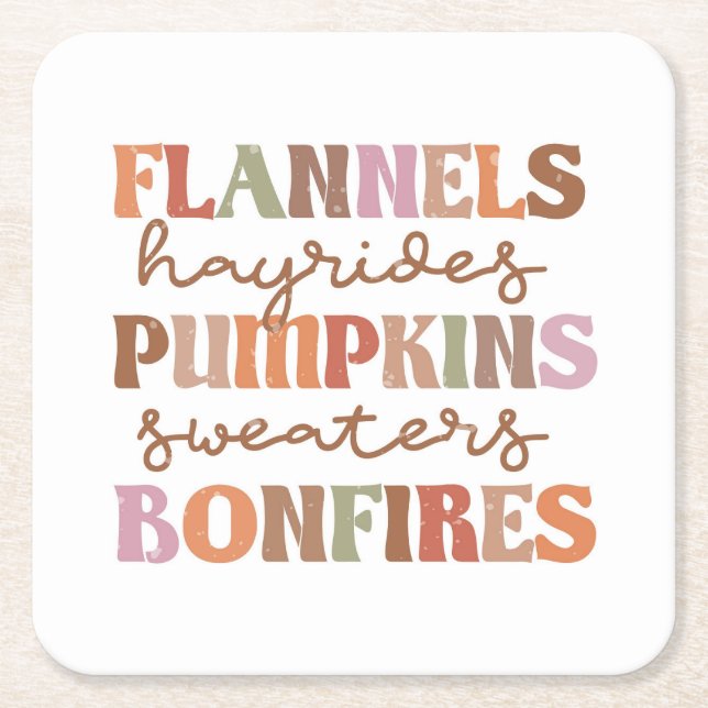 Flannels Pumpkins Bonfires Square Paper Coaster (Front)