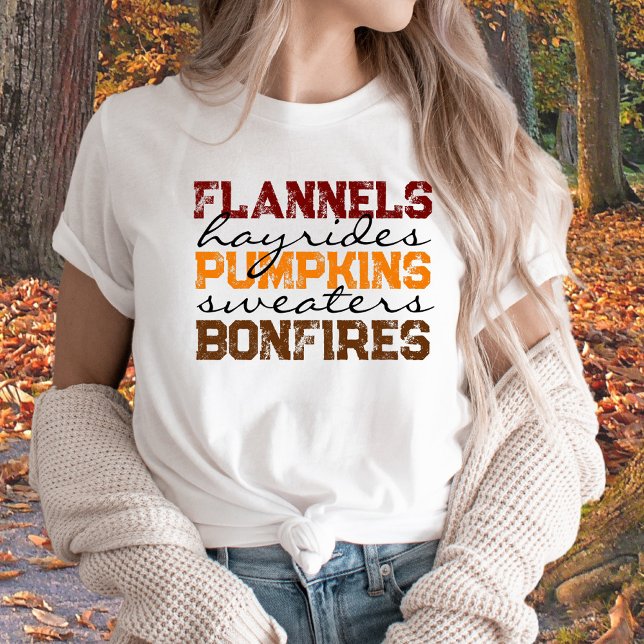 Flannels Pumpkins Hayrides Bonfires Fall T-Shirt (Creator Uploaded)