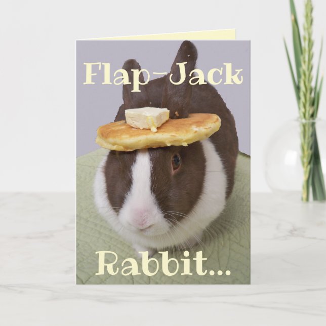Flapjack Rabbit Bunny Pancake Hat Humourous Easter Card (Front)
