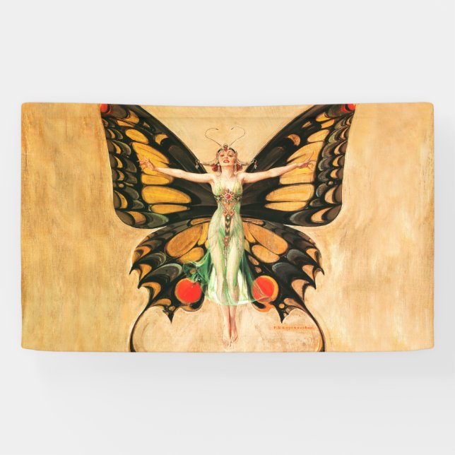 Flapper Butterfly Flying Woman Illustration Banner (Horizontal)