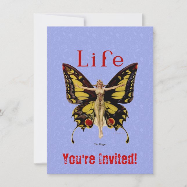 Flapper Butterfly Flying Woman Illustration Invitation (Front)