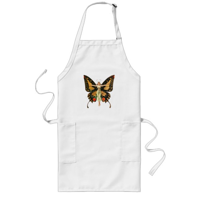 Flapper Butterfly Flying Woman Illustration Long Apron (Front)
