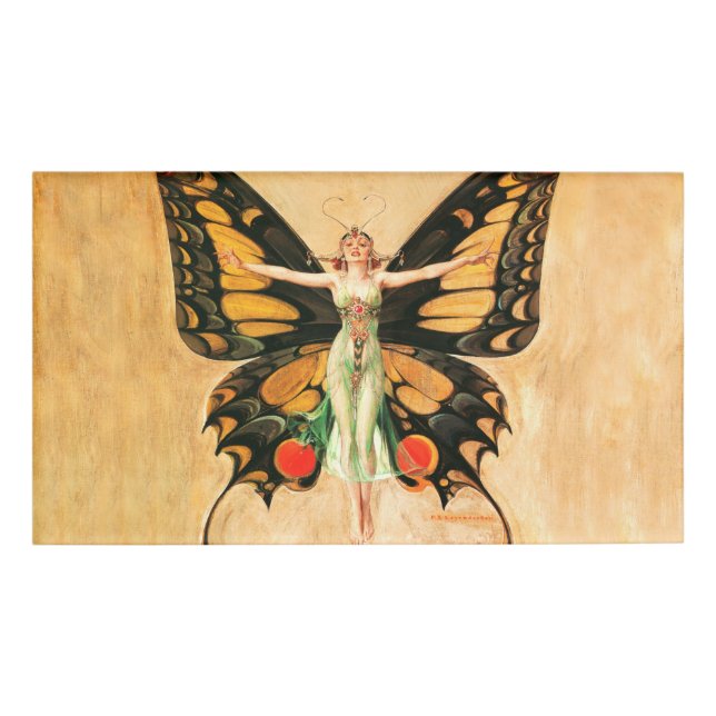 Flapper Butterfly Flying Woman Illustration Name Tag (Front)