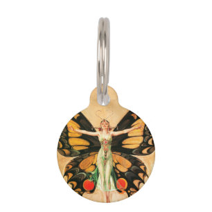 Flapper Butterfly Flying Woman Illustration Pet Tag
