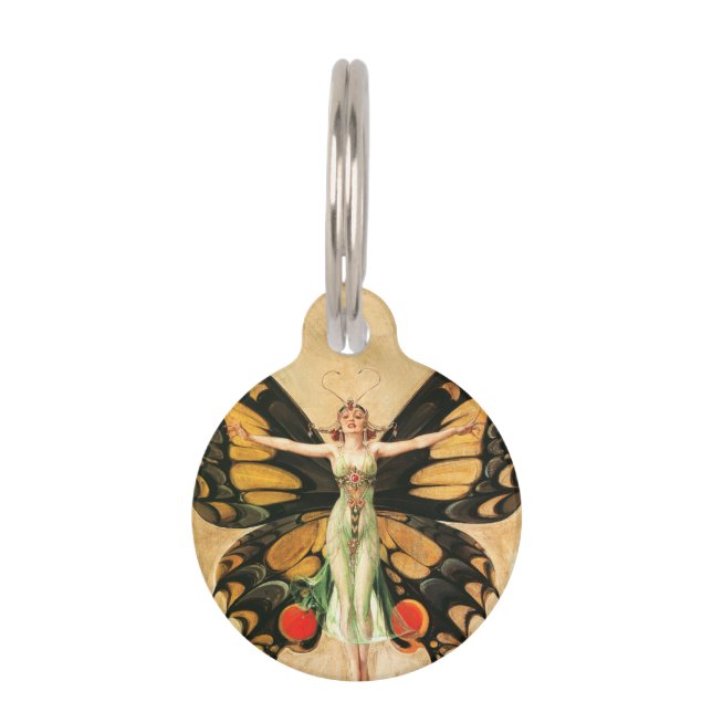 Flapper Butterfly Flying Woman Illustration Pet Tag (Front)