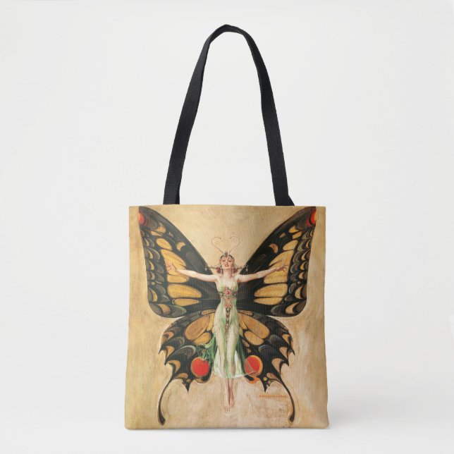 Flapper Butterfly Flying Woman Illustration Tote Bag (Front)
