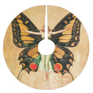 Flapper Butterfly Leyendecker Woman Illustration Brushed Polyester Tree Skirt