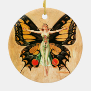 Flapper Butterfly Leyendecker Woman Illustration Ceramic Tree Decoration