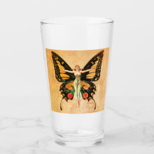 Flapper Butterfly Leyendecker Woman Illustration Glass