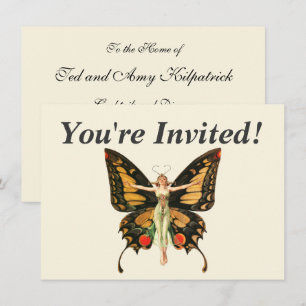 Flapper Butterfly Leyendecker Woman Illustration Invitation