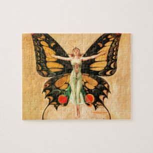 Flapper Butterfly Leyendecker Woman Illustration Jigsaw Puzzle