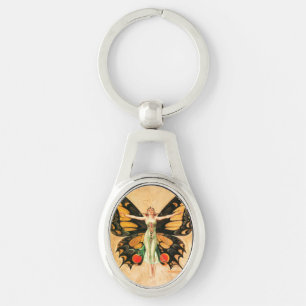 Flapper Butterfly Leyendecker Woman Illustration Key Ring