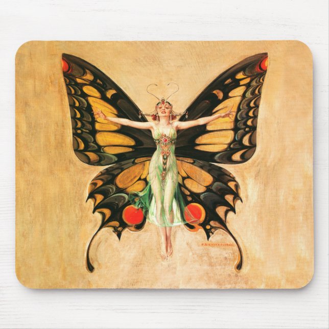 Flapper Butterfly Leyendecker Woman Illustration Mouse Pad (Front)