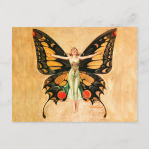 Flapper Butterfly Leyendecker Woman Illustration Postcard