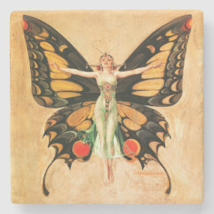 Flapper Butterfly Leyendecker Woman Illustration Stone Coaster