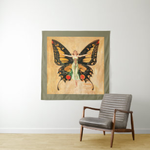Flapper Butterfly Leyendecker Woman Illustration Tapestry