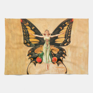 Flapper Butterfly Leyendecker Woman Illustration Tea Towel