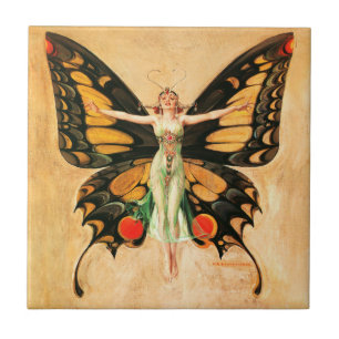 Flapper Butterfly Leyendecker Woman Illustration Tile