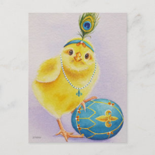 Flapper Chick No. 1 and Easter Egg Watercolor Art Postcard