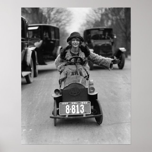 Flapper Driving Pedal Car, 1924. Vintage Photo Poster (Front)