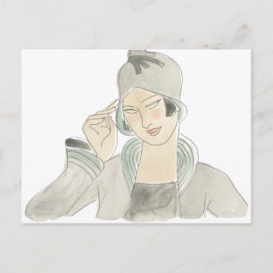 Flapper Fashion Sketch Postcard