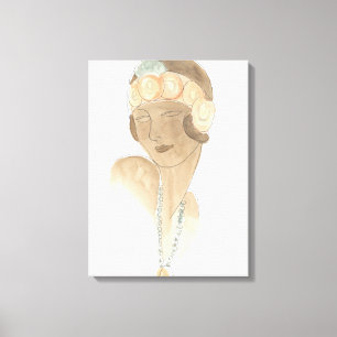 Flapper Fashion Sketch - Woman with Hairpiece Canvas Print