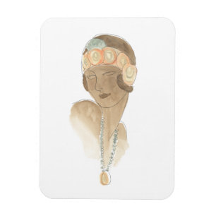 Flapper Fashion Sketch - Woman with Hairpiece Magnet