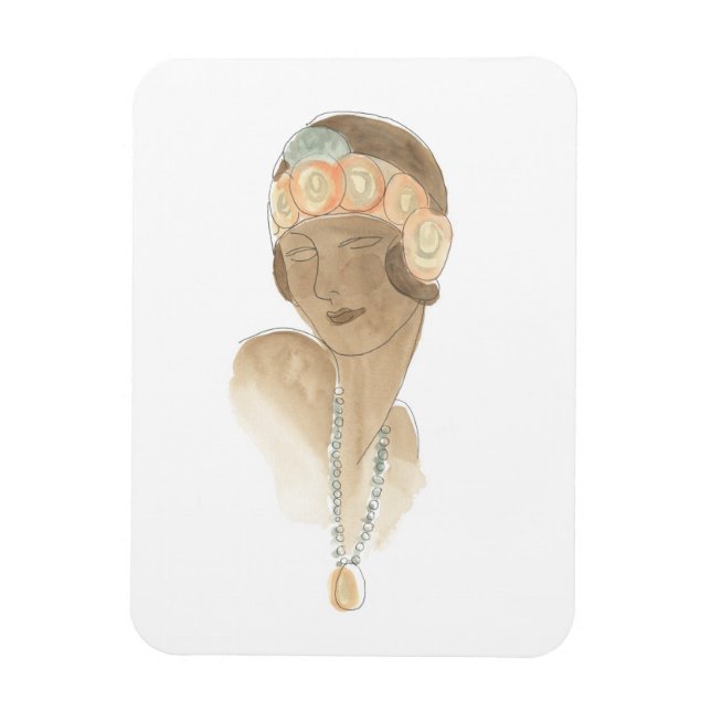 Flapper Fashion Sketch - Woman with Hairpiece Magnet (Vertical)