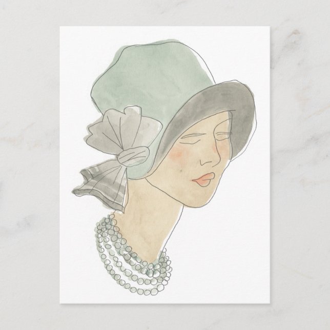 Flapper Fashion Sketch - Woman with Hat Postcard (Front)