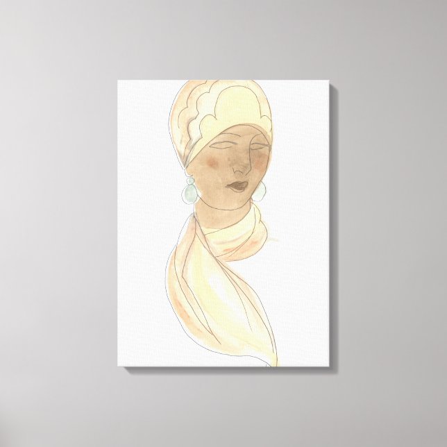 Flapper Fashion Sketch - Woman with Scarf Canvas Print (Front)