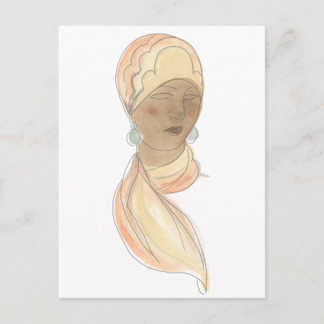 Flapper Fashion Sketch - Woman with Scarf Postcard (Front)