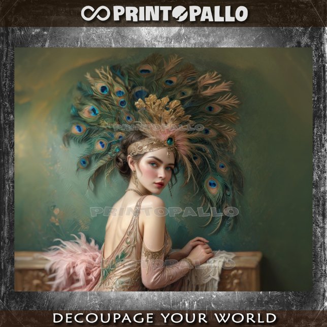 Flapper girl in 1920 with huge peacock feather hat tissue paper (Creator Uploaded)