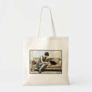 Flapper girl Reading Oil painting Art Book Lover Tote Bag
