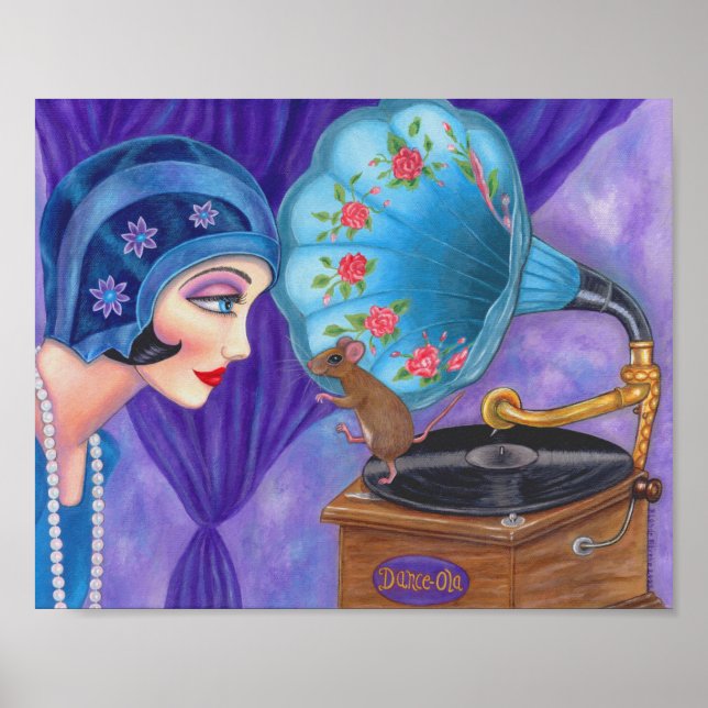 Flapper Girl Roaring Twenties Mouse Gramophone  Poster (Front)