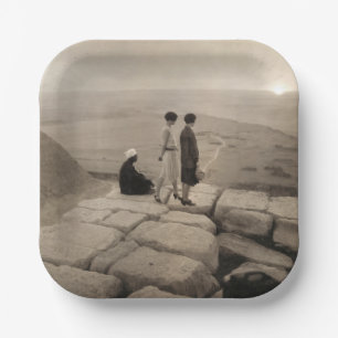 Flapper Girls Sunrise Khufu Pyramid, Egypt 1920  Paper Plate