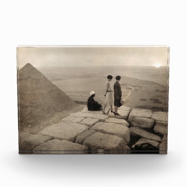 Flapper Girls Sunrise Khufu Pyramid, Egypt 1920  Photo Block (Front)