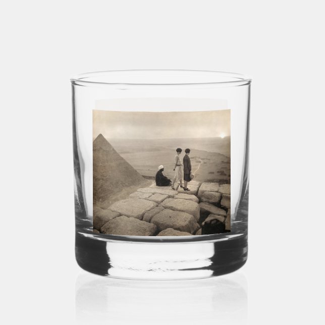 Flapper Girls Sunrise Khufu Pyramid, Egypt 1920  Whiskey Glass (Front)