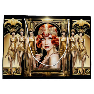Flapper great gatsby girl redhead 1920's party large gift bag