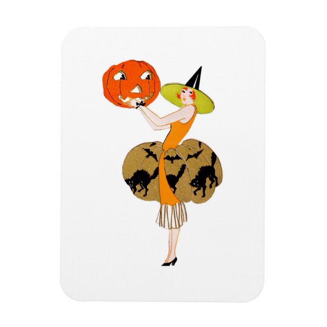 Flapper Holding a Jack-O-Lantern Magnet (Vertical)