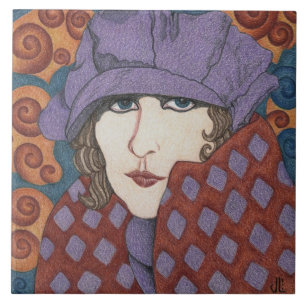 "Flapper in Art Nouveau" on Ceramic Tile