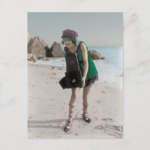 Flapper Photographer at the Beach Postcard