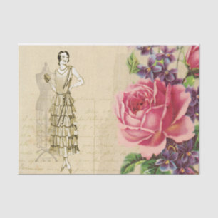 Flapper Seamstress With Flowers Tissue Paper