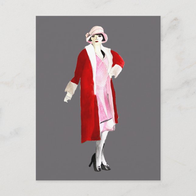 Flapper vintage fashion lady roaring twenties postcard (Front)