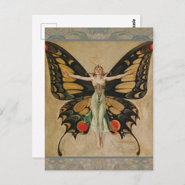 FlapperButterfly Flying Woman Illustration Classic Postcard (Front/Back)