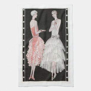 Flappers in Vintage Dresses Tea Towel